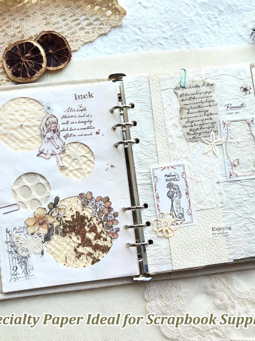 20 Unique A5 Textured Scrapbook Paper & Mesh Fabric Set, Handmade Craft Paper fo - Picture 6 of 8